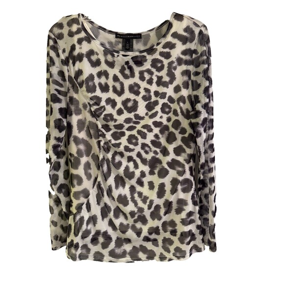 White House Black Market Shirt Sz. Large Leopard Long Sleeve Knit Blouse Top - Picture 2 of 10